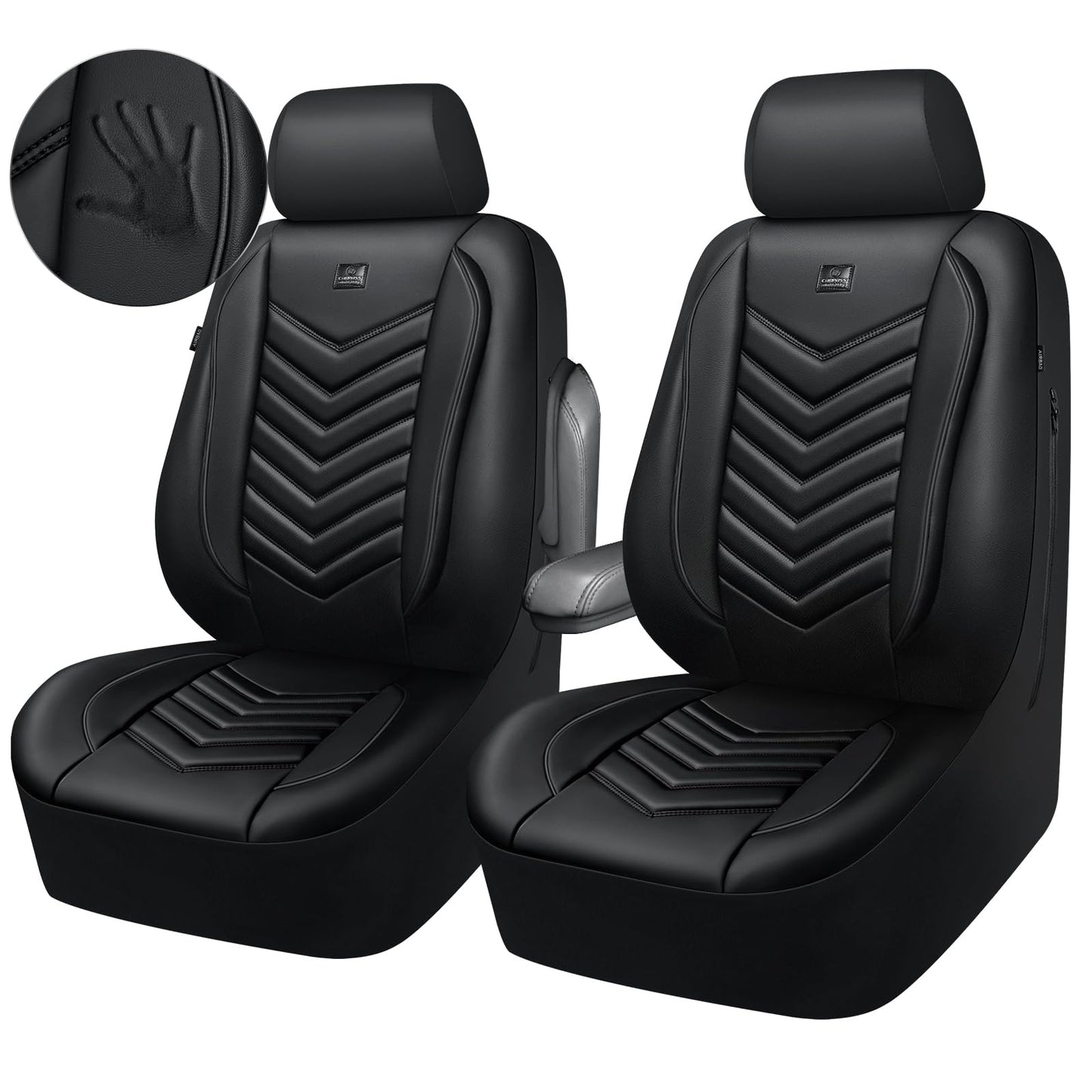 CAR PASS 3D Foam Faux Leather Car Seat Covers Front Seats,Waterproof Leather Front Seat Cover for Cars,Luxury Universal Fit Anti-Slip for SUV Truck Sedan Automotive,Armrest Airbag Compatible,Black