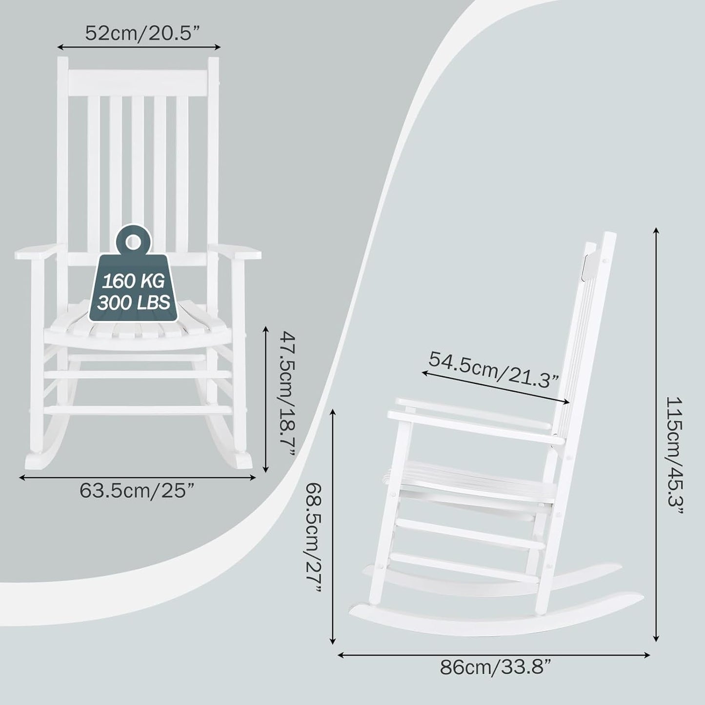 TLGREEN Outdoor Wood Porch Rocking Chair, Outdoor Rocker for Garden, Porch, Balcony（White）