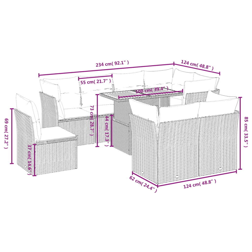 vidaXL Garden Sofa Set Black, Cream White