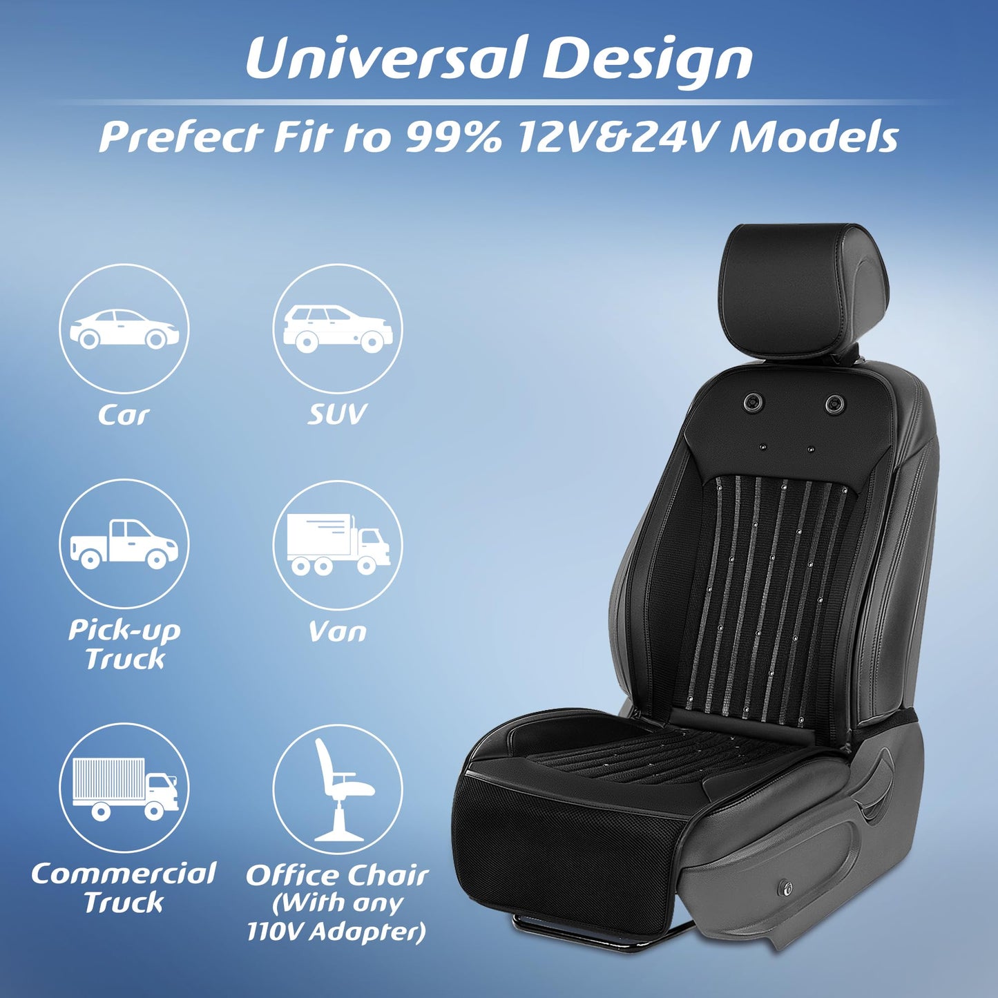 Paffenery 2025 Upgraded Cooling Car Seat Cover Front Seat, 12V-24V Ventilated Cooling Car Seat Cushion, Cooled Seat Cover for Car SUV Truck Universal Fit, Fashion Black