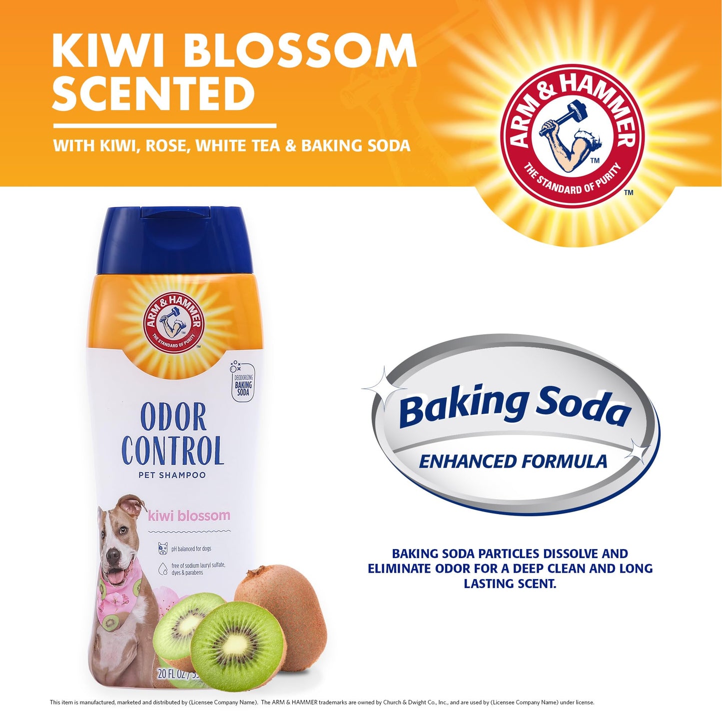 Arm & Hammer Deodorizing Dog Shampoo for Smelly Dogs & Puppies with Baking Soda, Moisturizing Dog Shampoo for Sensitive Skin - Dog Odor Shampoo - Kiwi Blossom Scent, 20 Fl Oz