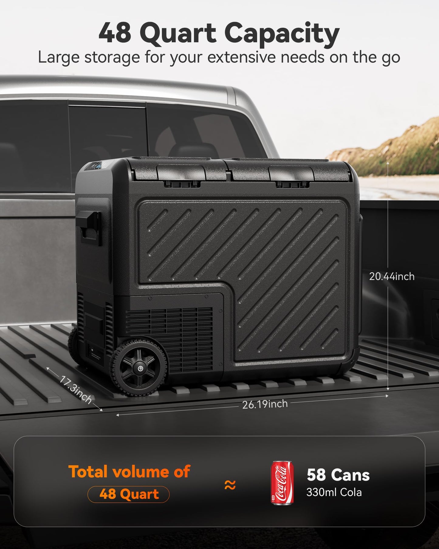 WOLFBOX 12V Car Refrigerator, 48 Quart Dual Zone Car Fridge, Portable Freezer(-8℉~68℉) with 12/24V DC 100/240V AC, APP Control Electric Cooler for Car, RV, Camping, Travel and Home Use