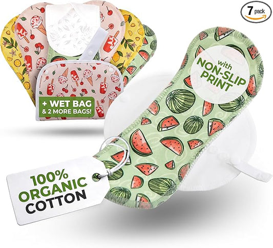 Non-Slip Reusable Panty Liners for Teen Girls (Small, 7-Pack); High-Temp Washable Organic Cotton Cloth Liners; Stay Fresh & Dry, Ultra-Thin, 100% Breathable, for Daily Vaginal Discharge Only (No PUL)