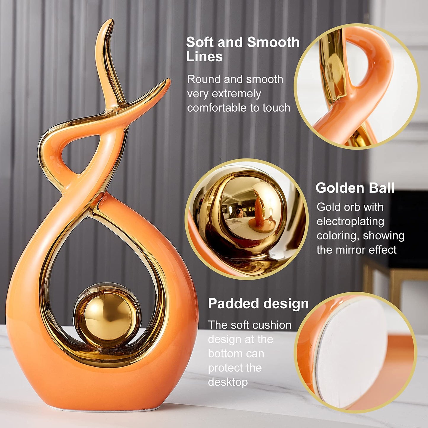 FJS Home Decor Modern Art Ceramic Statue, Orange Coffee Table Decor, Hous Decorations for Living Room Dining Room Table Centerpiece Bookshelf (12.2" H)