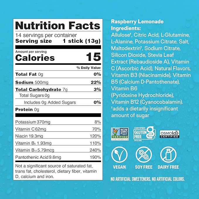 Liquid I.V.® Hydration Multiplier Sugar Free – Raspberry Lemonade | Electrolyte Powder Drink Mix | 1 Pack (14 Servings)