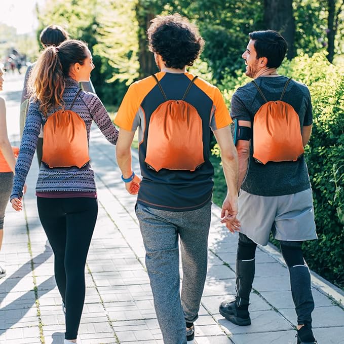 GoodtoU Drawstring Backpacks, Drawstring Bags Bulk Nylon Backpack Draw String Back Bag Cinch Sack Drawstring Gym Bag Drawstring Backpack for Sport, Traveling, Team (Orange, 48Pcs)