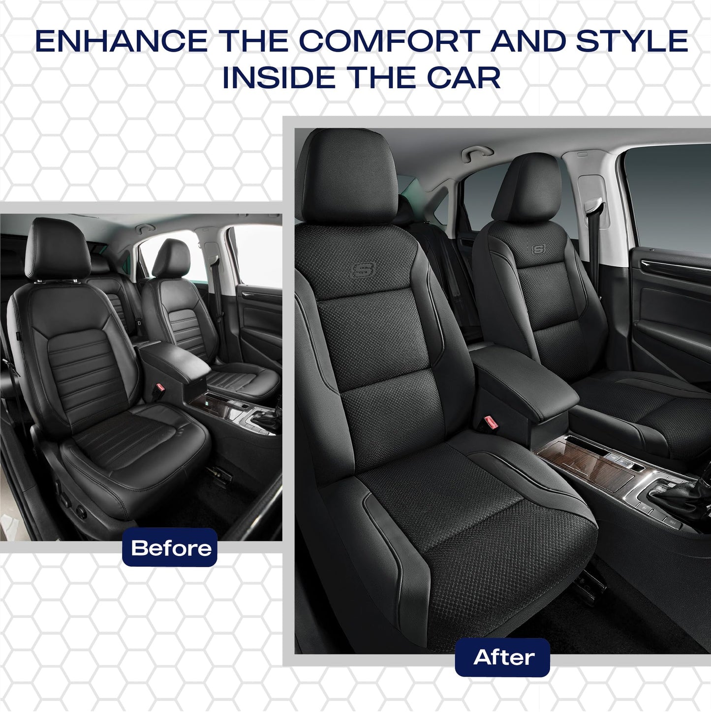Skechers Memory Foam Leather Car Seat Covers, Air Cool Mesh Thick Seat Covers, Car Seat Covers Front Seats Airbag Compatible, Automotive Comfort for Most Cars, Vans, Trucks, SUV,Black