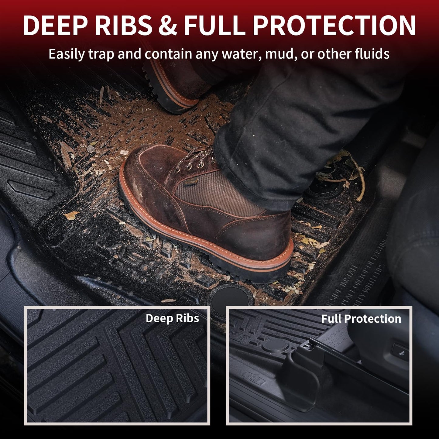 LASFIT Floor Mats for Toyota Tacoma 2024 2025 2026 Double Cab Auto Trans (Not fit Hybrid) All Weather Floor Liner for Tacoma TRD/SR/SR5/limited TPE Custom Fit Car Mats Front&Rear 2 Row Mats
