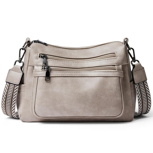 Bluome 7L Crossbody Purses for Women, Medium Crossbody Bags Vegan Leather Shoulder Handbags with Guitar Strap,Grey