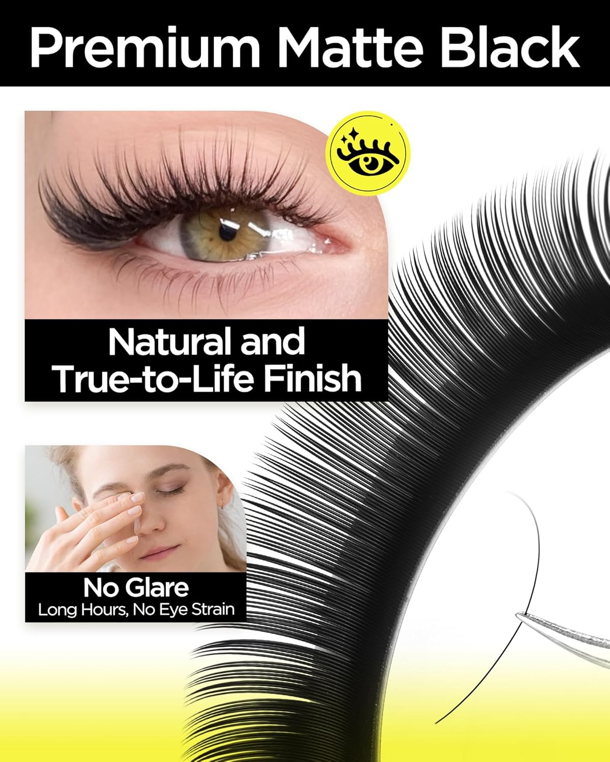 BEYELIAN Eyelash Extension 0.05 C Curl 12mm Tray Easy Fan Lash Extensions Volume Lashes Professional Use Natural Matte Black Professional Salon Use (0.05 C 12mm)