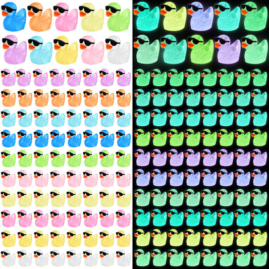 Liliful 150 Pcs Luminous Mini Resin Ducks Bulk Glow in The Dark Tiny Ducks with Sunglasses Miniature Figures Fairies Mini Garden Landscape Aquarium Dollhouse Ornament for DIY Crafts Decor(150 Pcs)