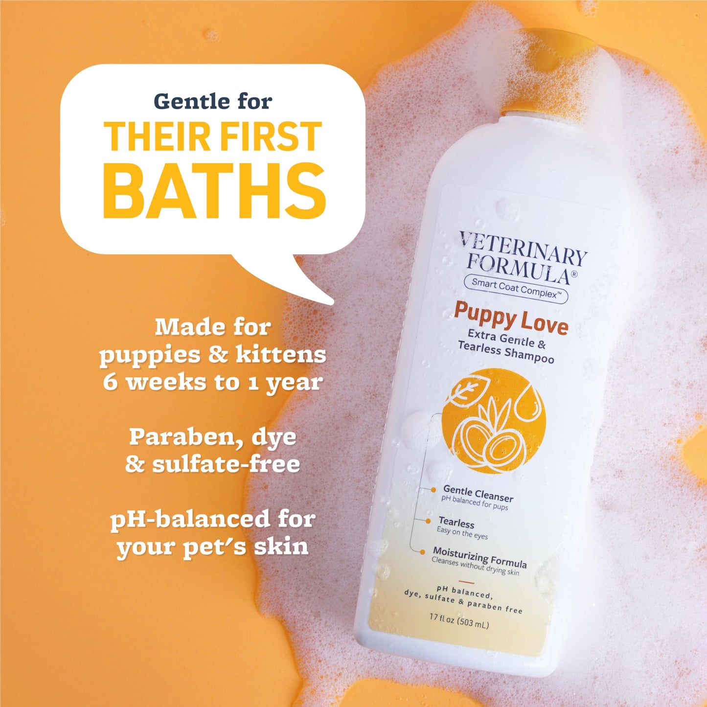 Veterinary Formula Smart Coat Complex Puppy Love Extra Gentle Tearless Shampoo, 17 Fl oz – for Pups Over 6 Weeks – with Fresh Scent, Long-Lasting Clean – Won't Dry Out Delicate Skin