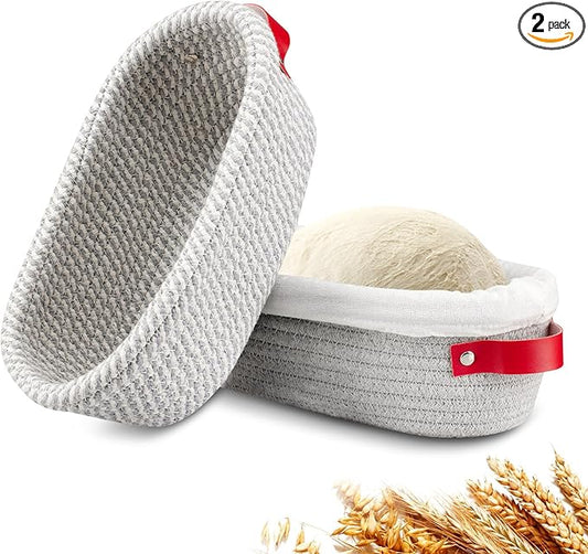 Dimpola Banneton Bread Proofing Basket - Cotton Oval Banneton Basket Set of 2 Sourdough Proofing Baskets Round Proofing Bowls Handmade Rattan Baskets and Liners
