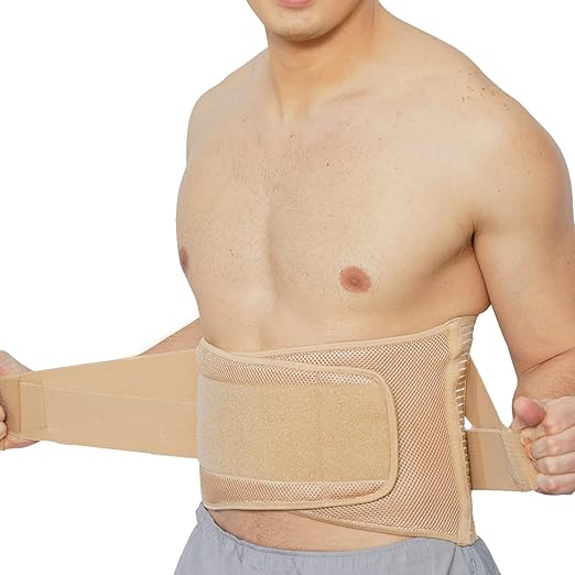 NeoTech Care Adjustable Compression Wide Back Brace Lumbar Support Belt (Beige, Size L)