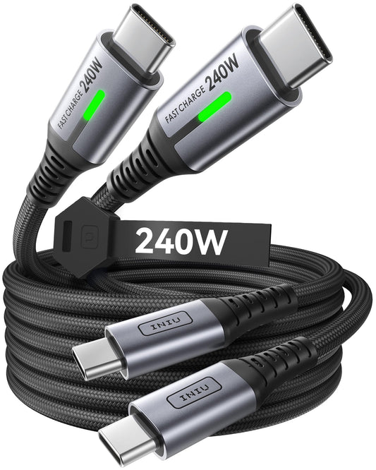 INIU USB C to USB C Cable, 240W Fast Charging [6.6ft, 2-Pack] Type C Charger Cord, Braided USBC Phone Charger Cable for iPhone 16 15 Pro Samsung S24 S23 Laptops MacBook iPad Switch Steam Deck etc.