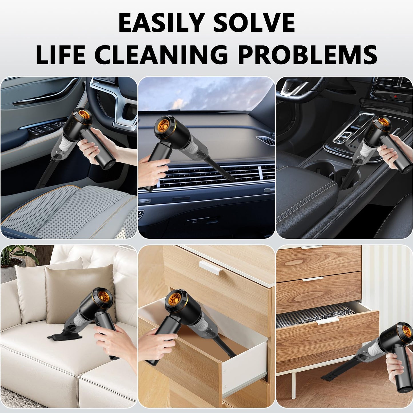 HRYCF Handheld Vacuum,Car Vacuum Cleaner,4-in-1 20000PA High Power Portable Rechargeable Vacuum Cleaner with Brushless Motor, Small Handheld Vacuum & Air Blower & Pump-Black