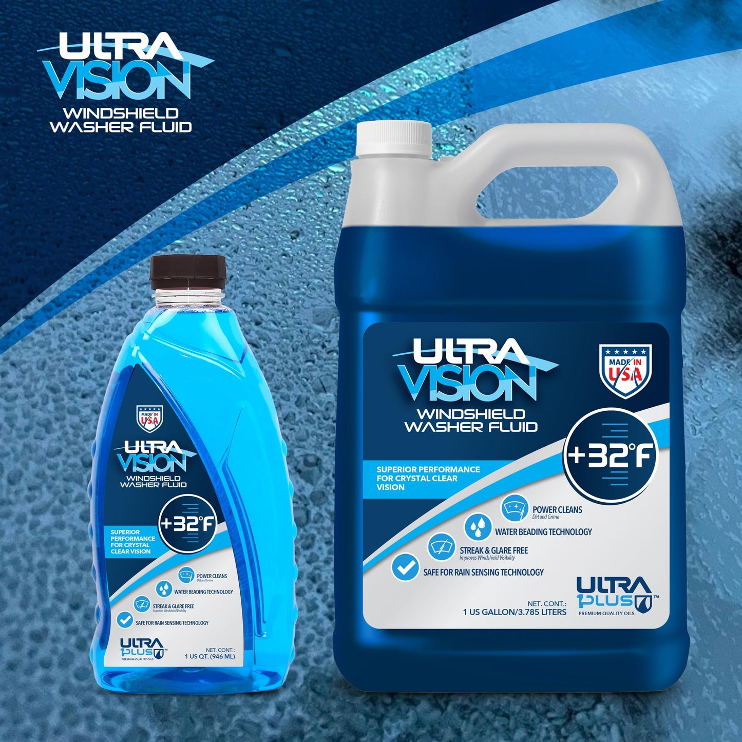 UltraVision Windshield Washer Fluid - Advanced Formula for Car Windshield Wiper Fluid Crystal-Clear Vision in Weather Conditions +32F - All Weather - 1 Liquid Gallon