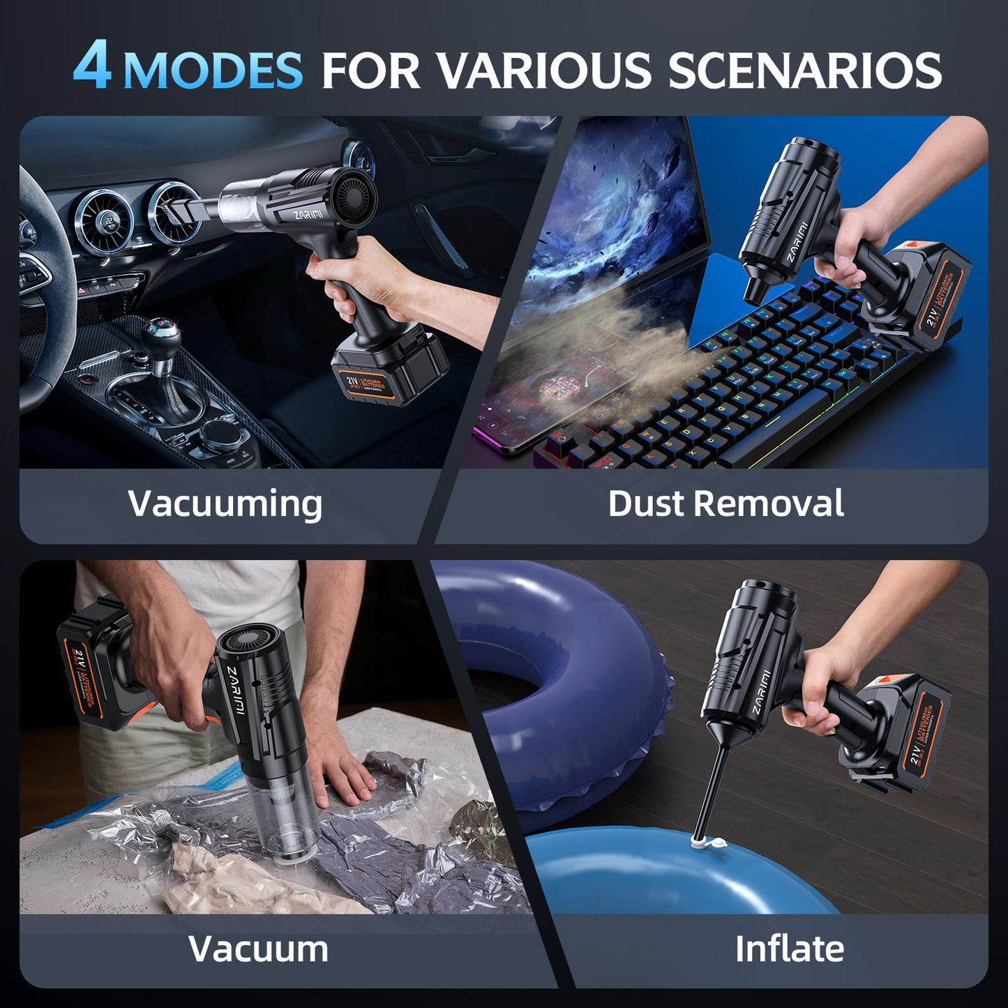 Cordless Handheld Car Vacuum Cleaner, 50,000Pa High-Power Rechargeable Dust Buster with 2 Batteries & Charger, 6-in-1 Portable Vacuum Cleaners for Home, Car, Pet Hair, Keyboard, Black