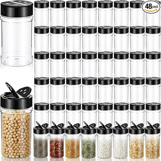 48 Pack 6 Oz Plastic Spice Jars with Shaker Lids, Clear Empty Seasoning Containers, BPA-Free PET Spice Bottles for Powders & Dry Goods
