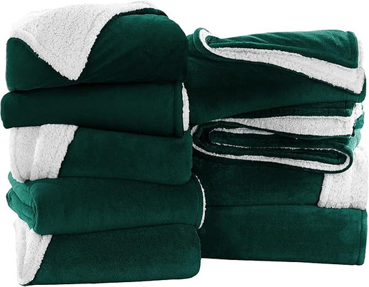IR Imperial Rooms Emerald Green Sherpa Blankets Queen Size for Bed - Wholesale Bulk Pack of 9 Sherpa Blankets - Soft Fluffy Throw Blanket for Hotels, Guest Bedroom, 90x90 Inches