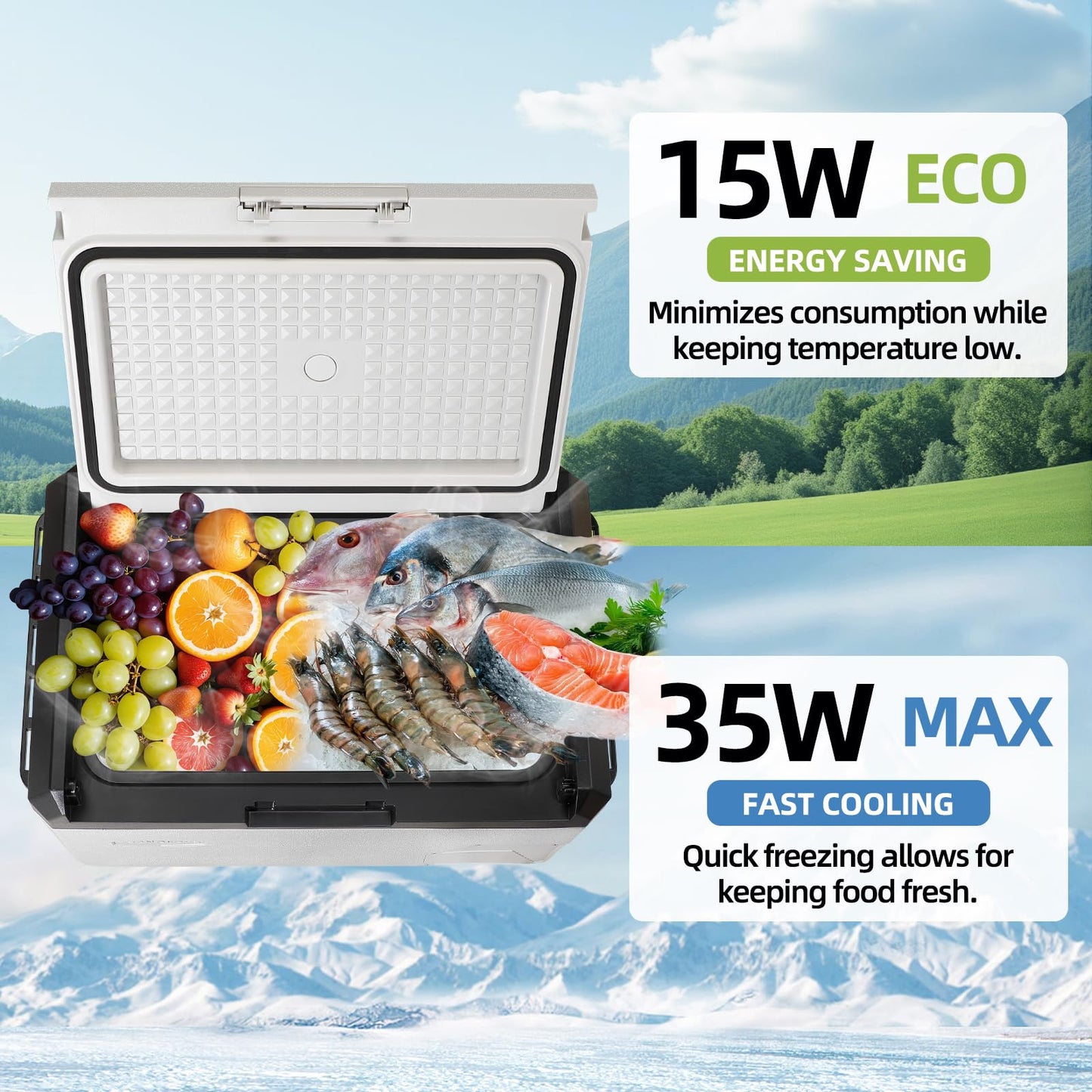 12V Car Refrigerator, 32QT Portable Freezer Compressor Cooler with Reversible Door, 100–240V AC / 12V / 24V DC Powered, for Truck Van RV Camper SUV Travel Camping Road Trips Tailgating,-4℉-50℉