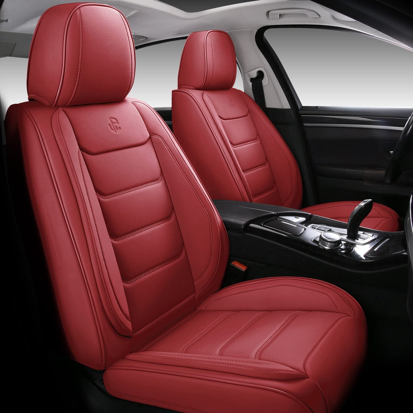 Isen-CoverAuto Full Coverage Faux Leather Car Seat Covers Full Set,Automotive Seat Covers for Cars,SUVs Pick-up Truck, Car Seat Cushion, Wine Red Seat Covers for 5 Seats