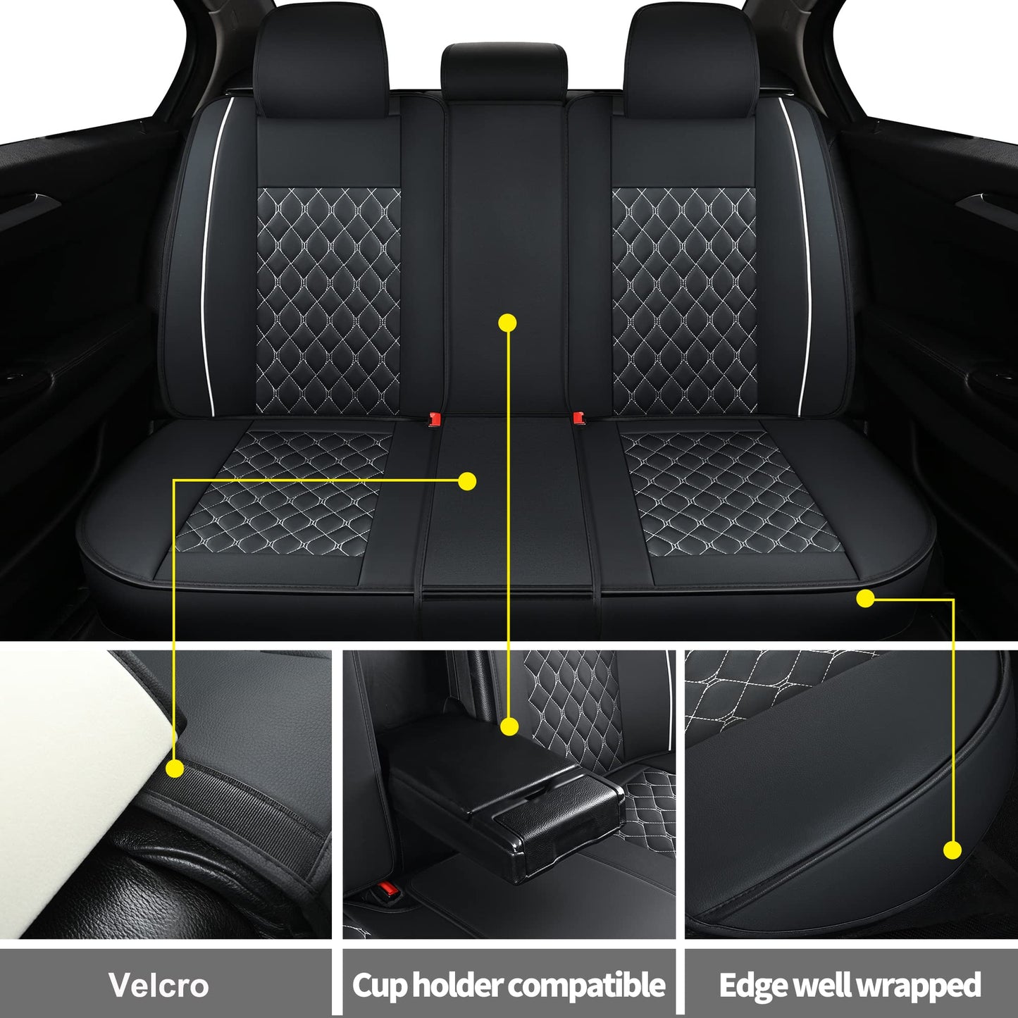 Car Seat Covers Full Set,Universal Fit for Most Cars,SUV,Sedans and Pick-up Trucks,Automotive Vehicle Faux Leather Cushion Covers for 5 Passenger Cars(Full Set,Black/White)