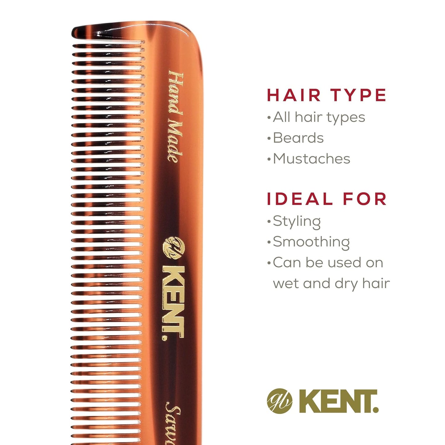 Kent Beard and Mustache Grooming Set - Handmade Pocket Combs for Men's Travel and Home Use, Mini Combs for Grooming