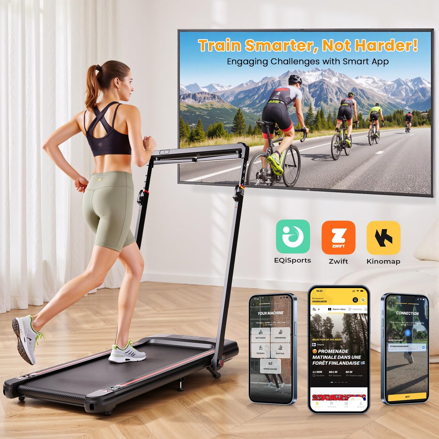HiFast Walking Pad Treadmill, 3.0HP Under Desk Treadmills with Handle Bar and Incline, 300lbs Capacity with Removable Desk Workstation, Foldable Treadmill with Remote Control, APP for Home Office