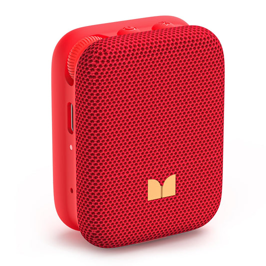 Monster Atomic Atom Wearable Bluetooth Speaker with Mics for Hands-Free Calls, IPX5 Waterproof, Compact and Portable Speaker for Workout, Cycling, Red