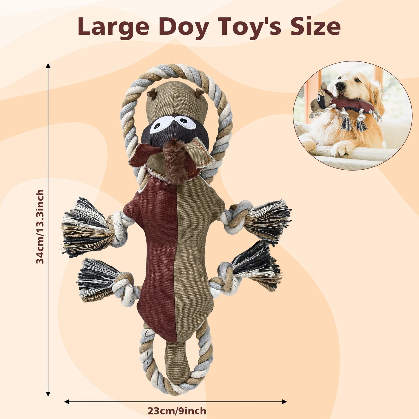 IOKHEIRA Dog Toys for Aggressive Chewers,Tough Indestructible Dog Toys,Squeaky Dog Toys for Large Dogs,Durable Dog Chew Toys (Auburn)