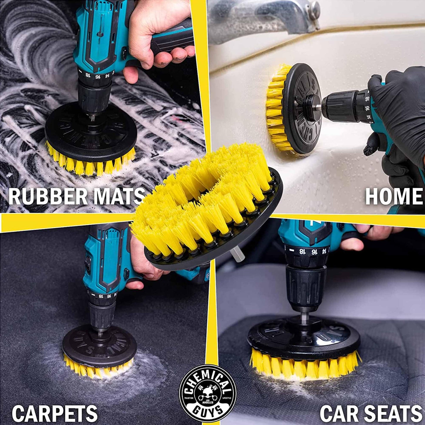 Chemical Guys Foaming Citrus Fabric Clean & Drill Brush Kit - High-Foaming Stain & Odor Remover for Car Carpets, Upholstery & Floor Mats - Deep Cleans & Deodorizes, Citrus Scent - 16 fl oz