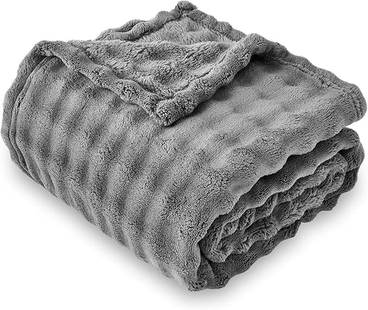 SOCHOW Grey Bubble Fleece Blanket for Couch, Super Soft Cozy Cute Throw Blanket for Women, Decorative Fuzzy Flannel Blanket, 50 x 60 Inches
