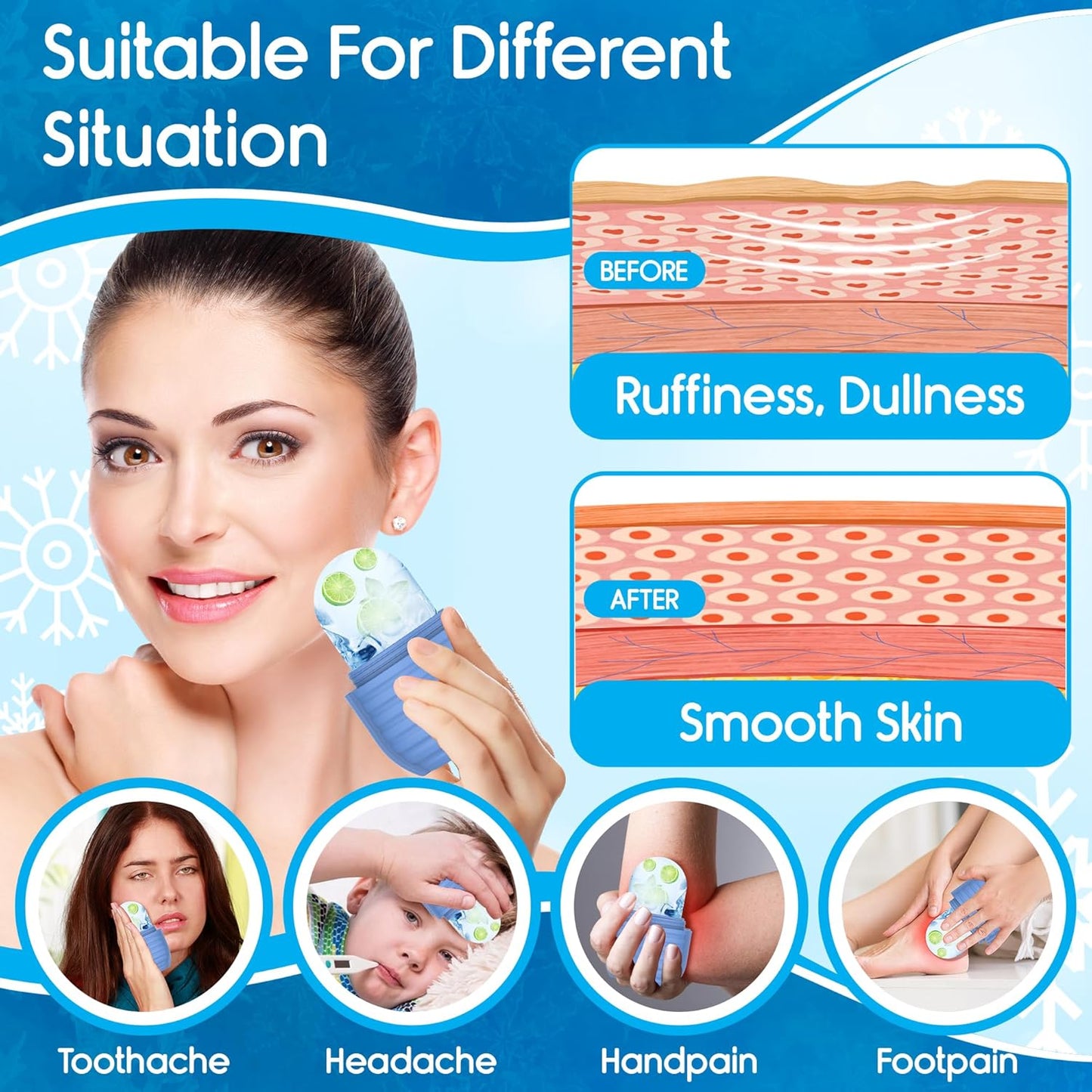 1Pcs Ice Roller for Face, Ice Face Roller, Reusable Silicone Ice Mold for Face, Facial Beauty Ice Roller Skin Care Tools for Shrink Pores Anti Wrinkle Reduce Puffiness (Green)
