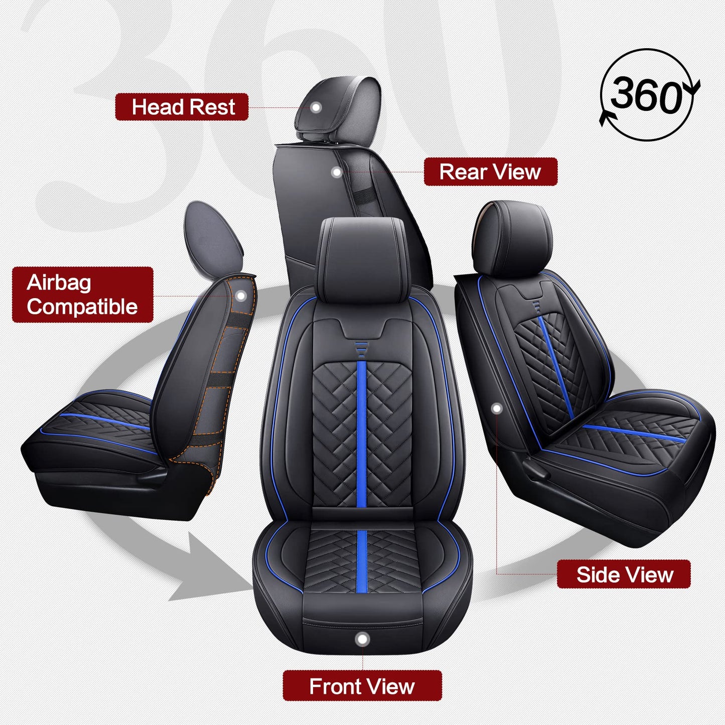 Tomatoman Toyota Tacoma Car Seat Covers Compatible with 2005-2015 2016-2023 2024 2025 Truck Access Crew Double Cab TRD Sport Offroad SR5 V6 Limited(Full Set/Black-Blue)