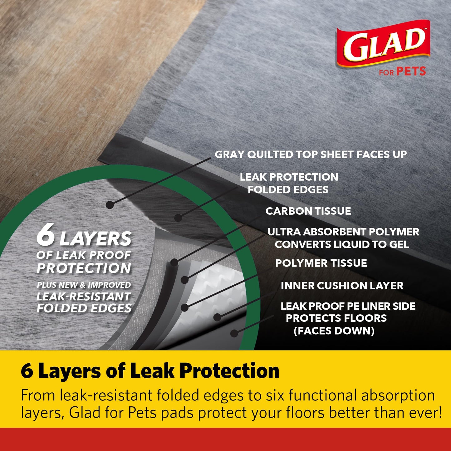 Glad for Pets JUMBO-SIZE Charcoal Puppy Pads, All-in-One | Black Training Pads That ABSORB & Neutralize Urine Instantly | New & Improved Quality Puppy Pee Pads, 30 Count - 2 Pack