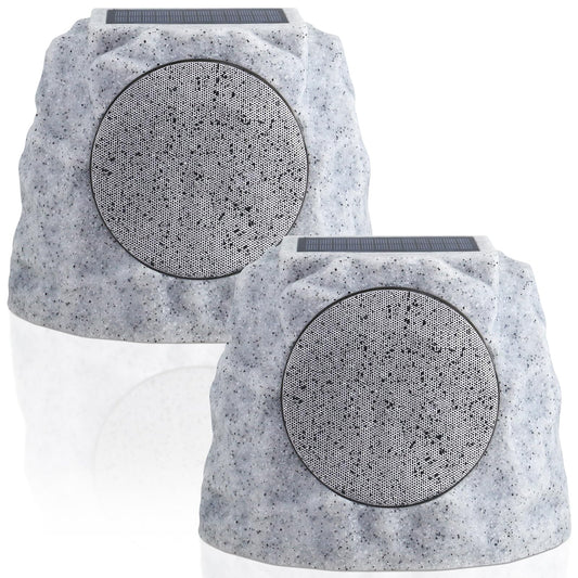 NiceBuy Solar Rock Speakers Outdoor Water-Resistant 2-Pack Solar Powered Rock Speaker with Lights RGB and TWS Pair for Patio Outside Garden BBQ Deck