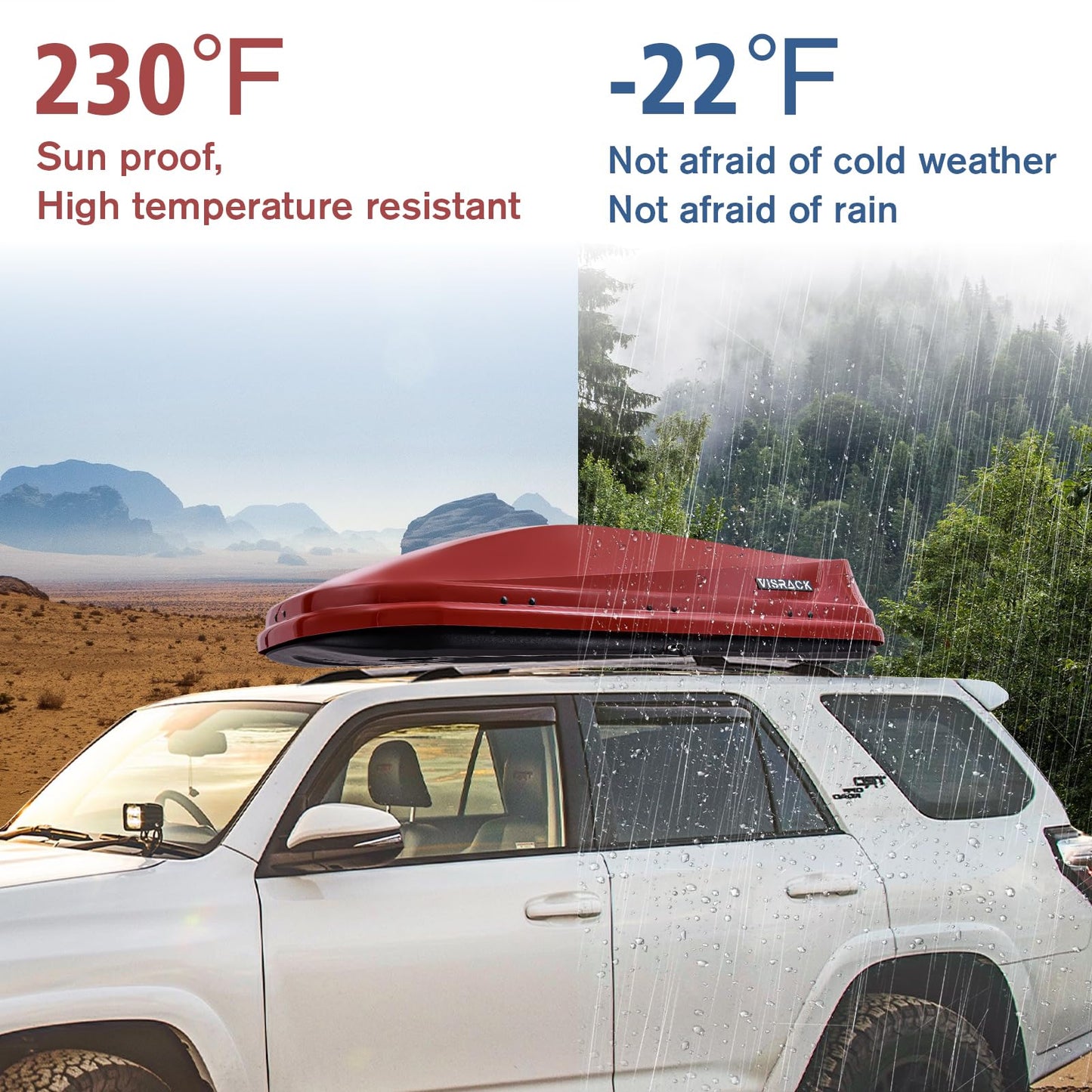 Potowo Rooftop Cargo Carrier Box, Large Hard Shell Roof Rack Cargo Carrier with Security Keys, Waterproof Rooftop Cargo Box, 62 (L) x 31 (W) x 15(H) Inches, 14 Cubic Feet (Red)