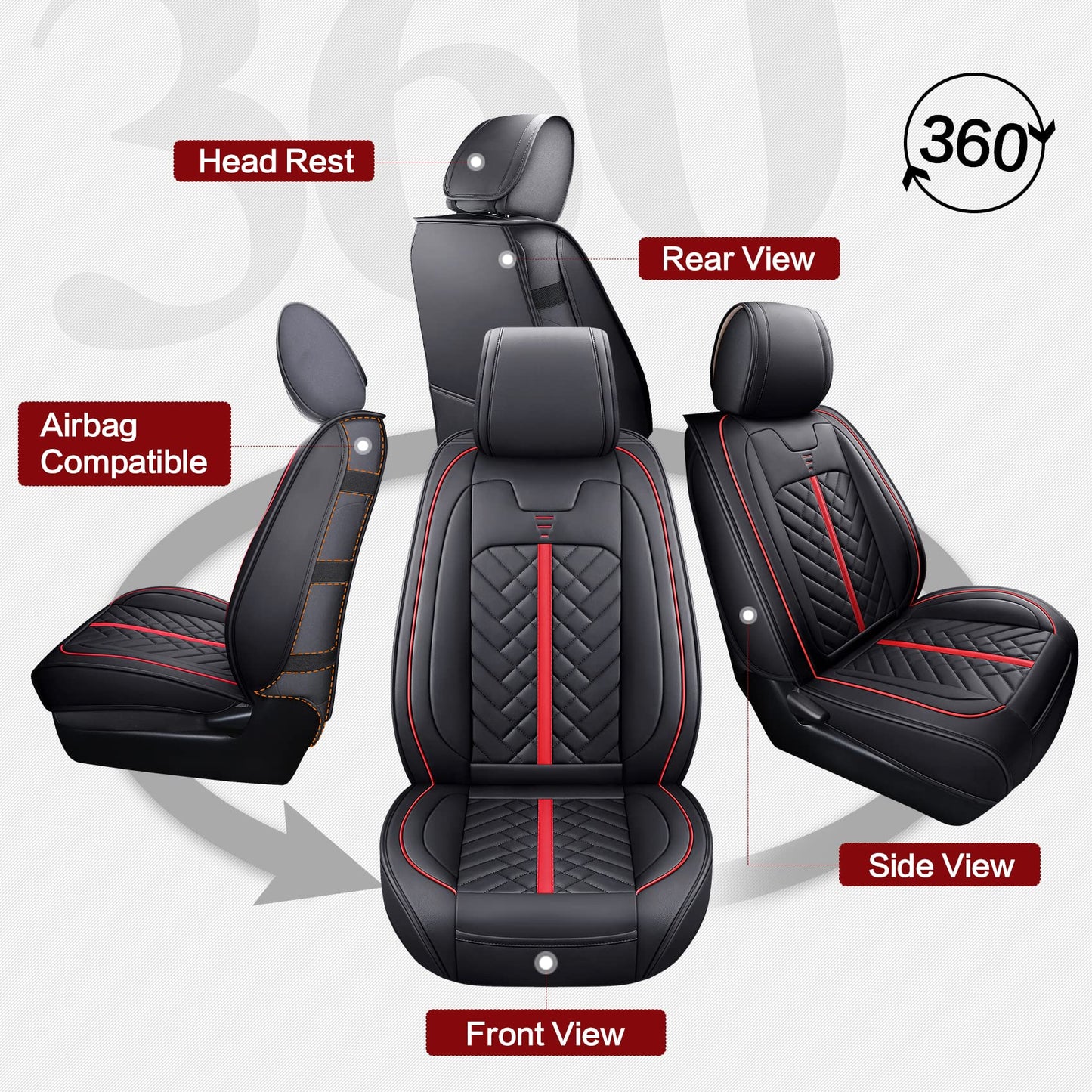 Tomatoman Toyota Tacoma Seat Covers Custom Fit 2005-2022 2023 2024 2025 Access Crew Double Cab Truck TRD Pro Trail Edition Limited SR5 Offroad Car Cushions (2 PCS Front/Black-Red)