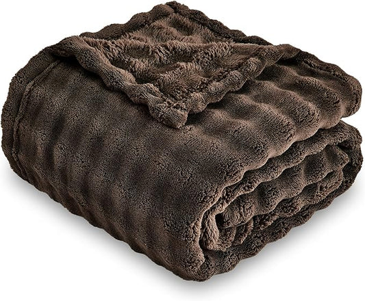 SOCHOW Brown Bubble Fleece Blanket for Couch, Super Soft Cozy Cute Throw Blanket for Women, Decorative Fuzzy Flannel Blanket, 60 x 80 Inches