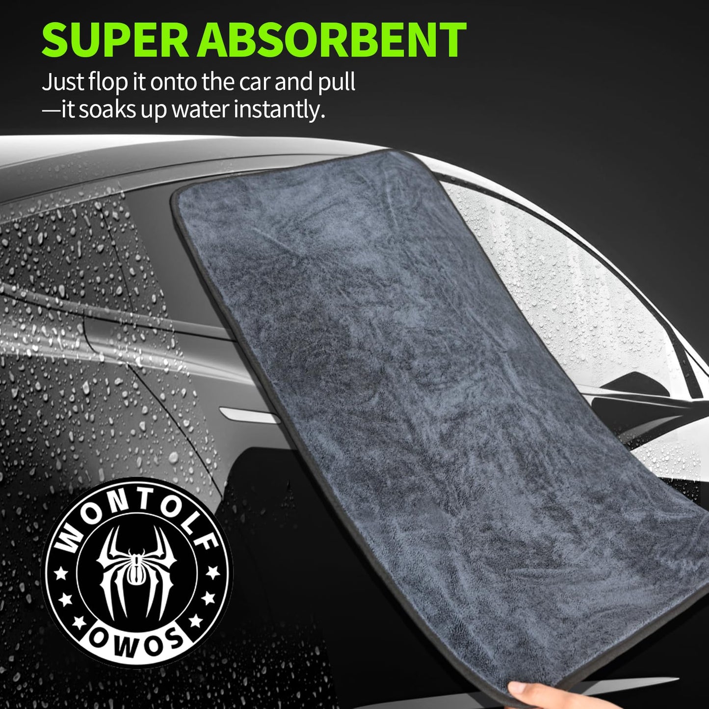 Wontolf 3-Pack Car Drying Towel with Storage Bag, Drying Towels Car Detailing, Ultra Absorbent Microfiber Towels for Cars and Trucks (2 * 35" x 24", 1 * 11.8''x11.8''), Streak Free, No Water Spots
