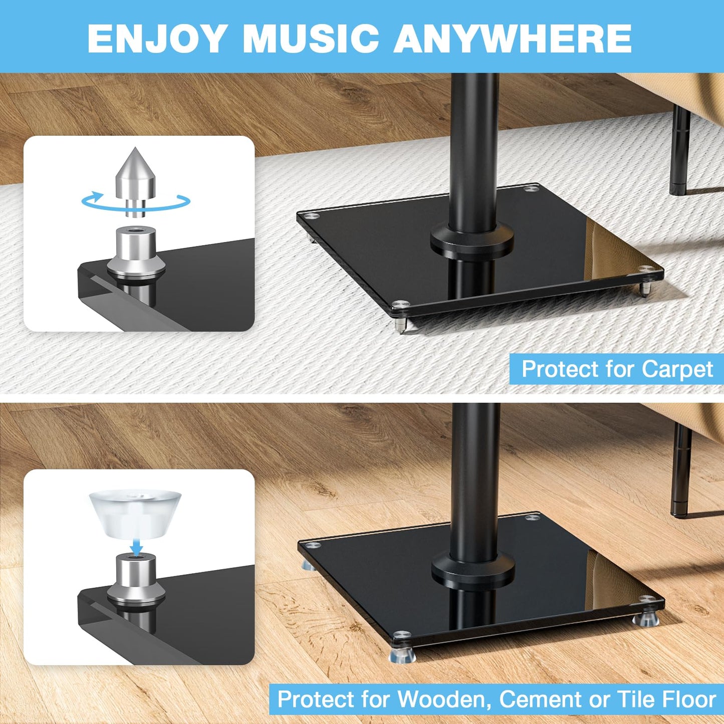 Rfiver Upgraded 45° Swivel Speaker Stands Pair for Surround Sound, Heavy Duty 28 Inch Bookshelf Speaker Stand Each Holds 22lbs Large Speaker, Floor Speaker Stand Built-in Cable Management, 1 Pair