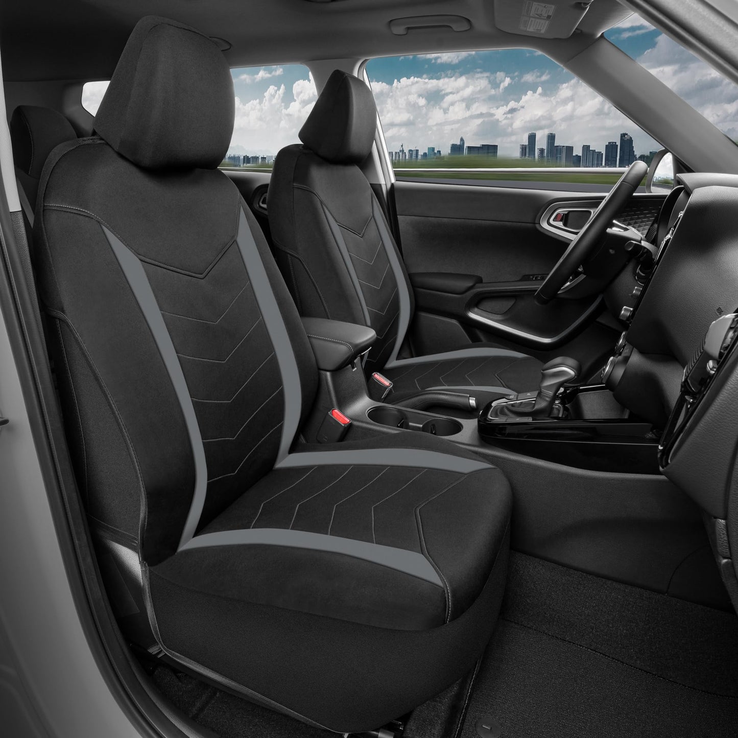 Motor Trend SpillGuard Seat Covers for Cars Trucks SUV – Gray Seat Covers with Waterproof Neoprene Lining, Automotive Car Seat Covers for Front Seats Only, Forros Para Asientos de Carro