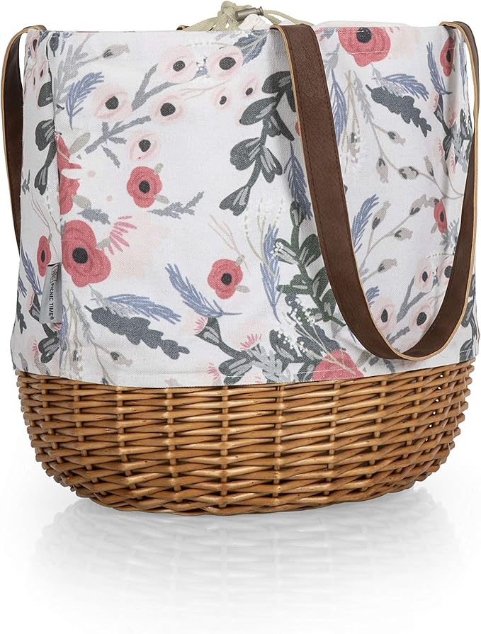 PICNIC TIME Coronado Canvas and Willow Basket Tote, Picnic Tote Bag, Beach Tote