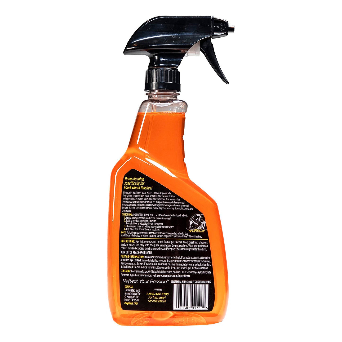 Meguiar's Hot Rims Black Wheel Cleaner, Deep Foaming Gel Specially Formulated to Effectively Clean Matte, Gloss, Satin, and Chrome Black Wheels, 24 Oz Spray Bottle