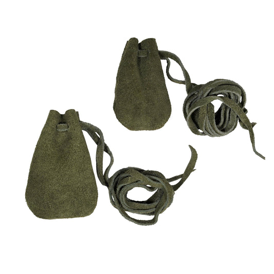 Mythrojan Trinket Bags, Coin Dice Medieval Purses, Drawstring Medicine Bag Suede Leather Pouches Viking Knight Waist Pouch for Historical Reenactments, LARP, SCA, Viking Events - Set of 2, Dark Green