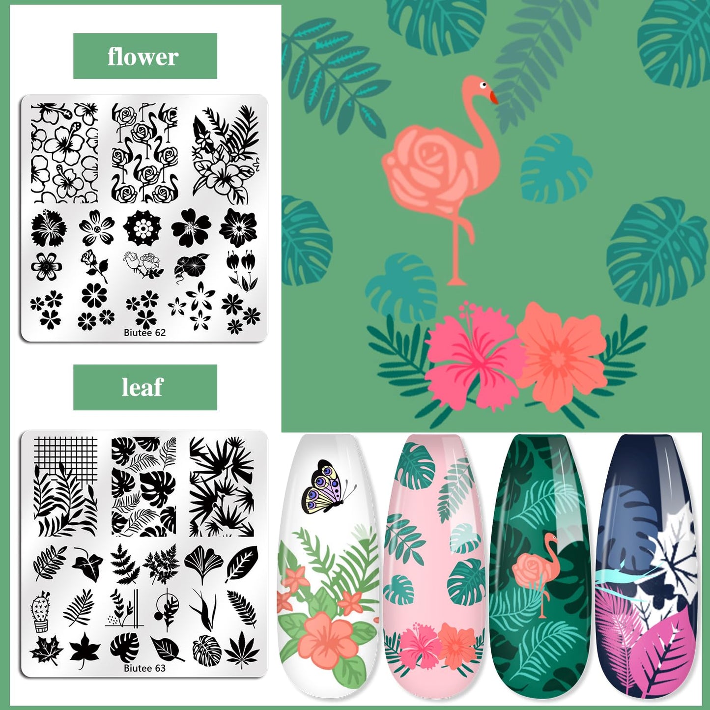 Biutee Nail Stamping Plates Set 15PCS Nail Art Stamper Scraper Nail Art Stamping Kit with Storage Bag Gift Box Nail Stamp Template Kit Lace Flower Butterfly Star Christmas Halloween Holiday Design