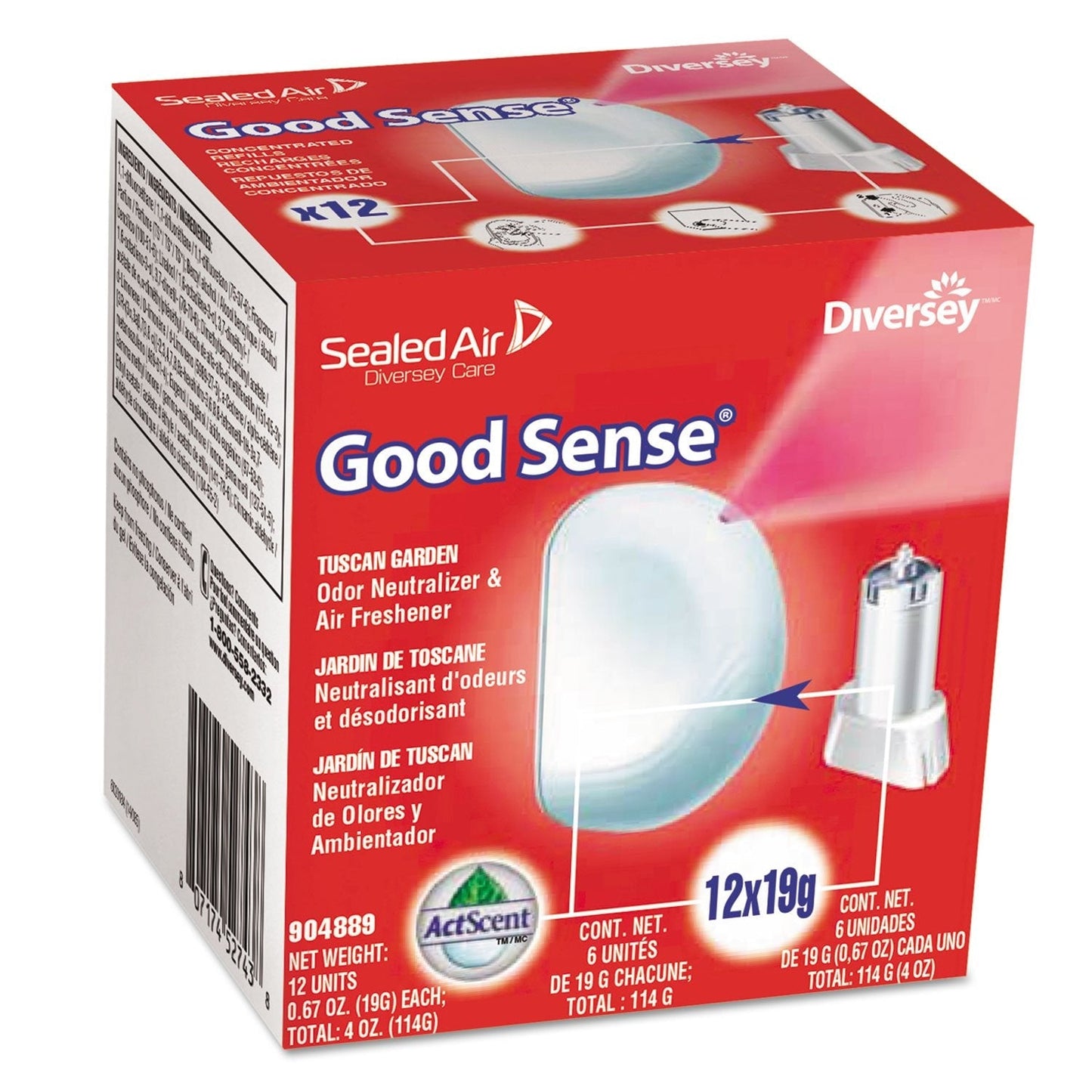 Diversey Good Sense Automatic Spray System, Fresh Scent, Yellow, 0.67 Oz Cartridge, 12/carton