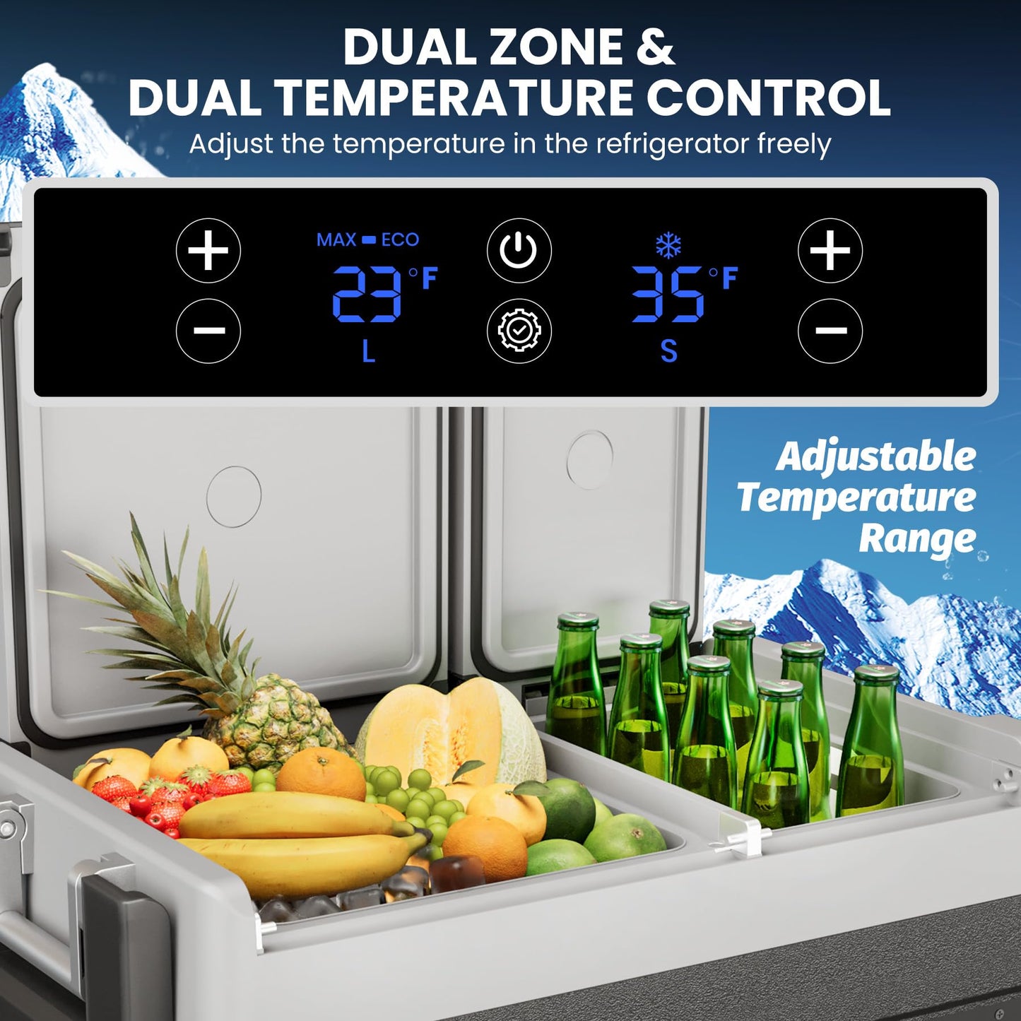 51 QT(48L) Portable Car Electric Cooler, 12V Refrigerator Fridge Freezer for Car, Dual Zone, -4℉~68℉, App Control, Wheels, AC/DC Charger for Camping, Picnic, Travel, Road Trip, Black