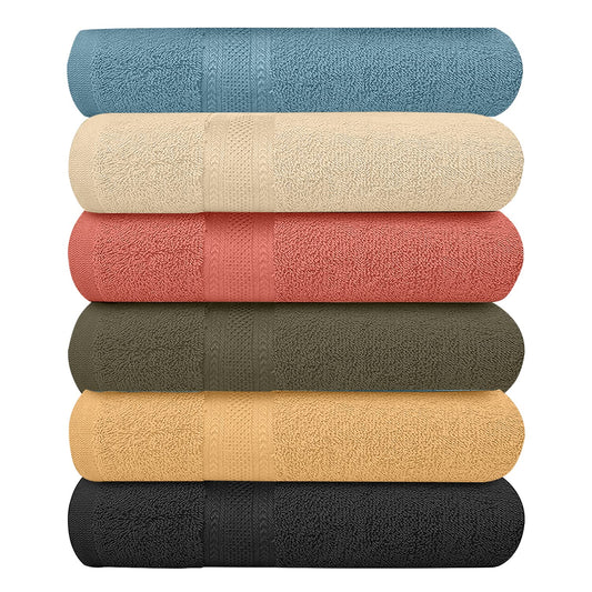 KAHAF COLLECTION Pack of 6 Bath Towels Set 27 x 54 Inches, 100% Cotton, Larger & Lighter Weight, Quicker to Dry, Super Soft and Absorbent, Perfect for Bathroom (Multicolor, Pack of 6 (27''x54''))